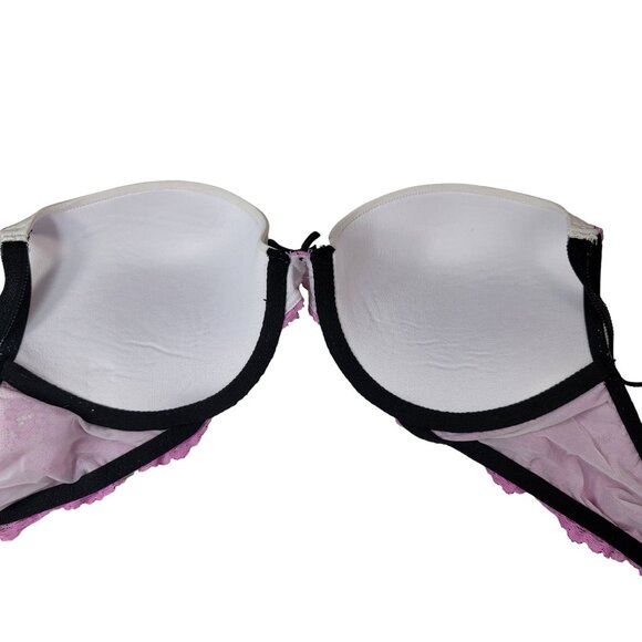 Victoria's Secret Push-Up Bra Pink Black 34C Lace Floral Underwire Dream Angels - Picture 7 of 12